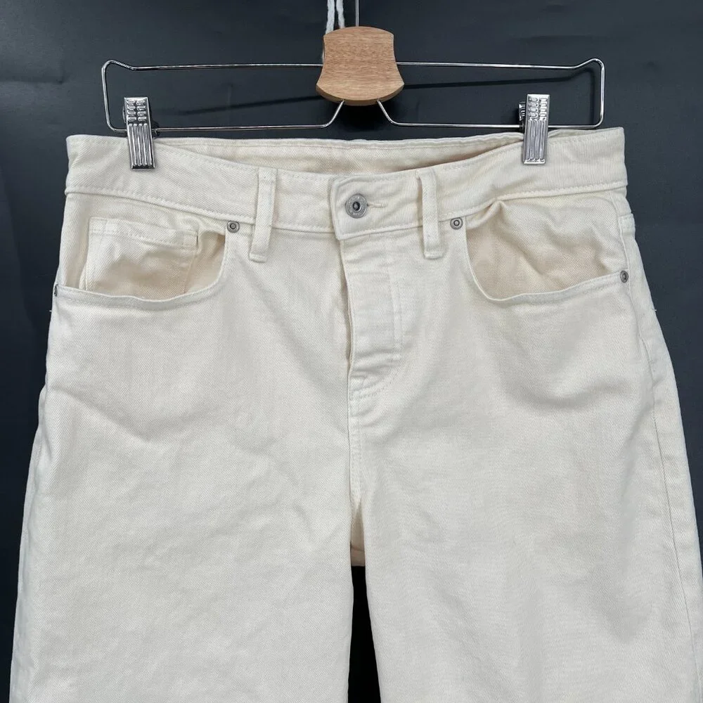 OUTLAND denim high rise waist Sienna button fly wide leg ankle jeans cream 29